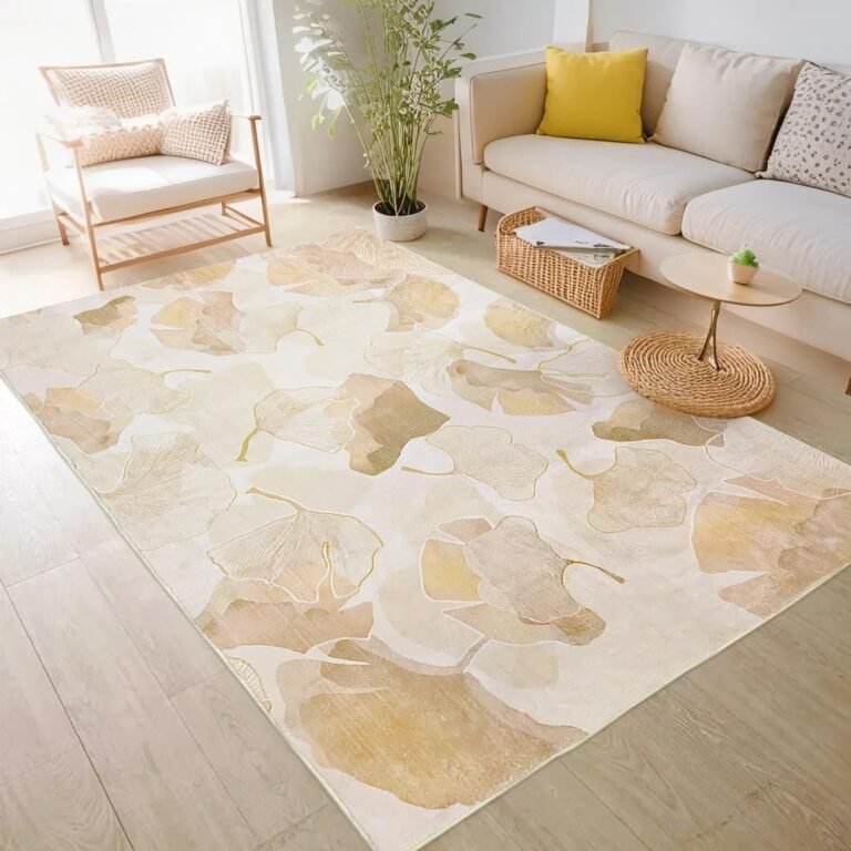 ABREEZE Ginkgo Leaf Rug,39.4″x59″ Imitation Cashmere Soft and Fluffy Area Rug for Bedroom, Living Room, Study, Office Non-Slip and Washable