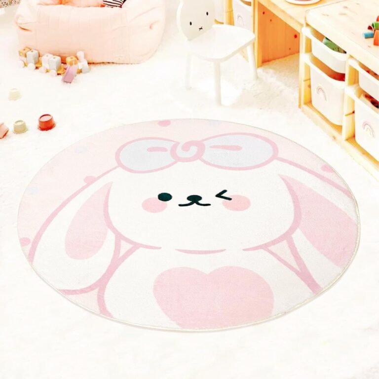 ABREEZE Cartoon Rabbit Round Rugs 63″x63″ Imitation Cashmere Soft and Fluffy Area Rugs for Bedroom, Living Room and Study,Non-Slip and Washable