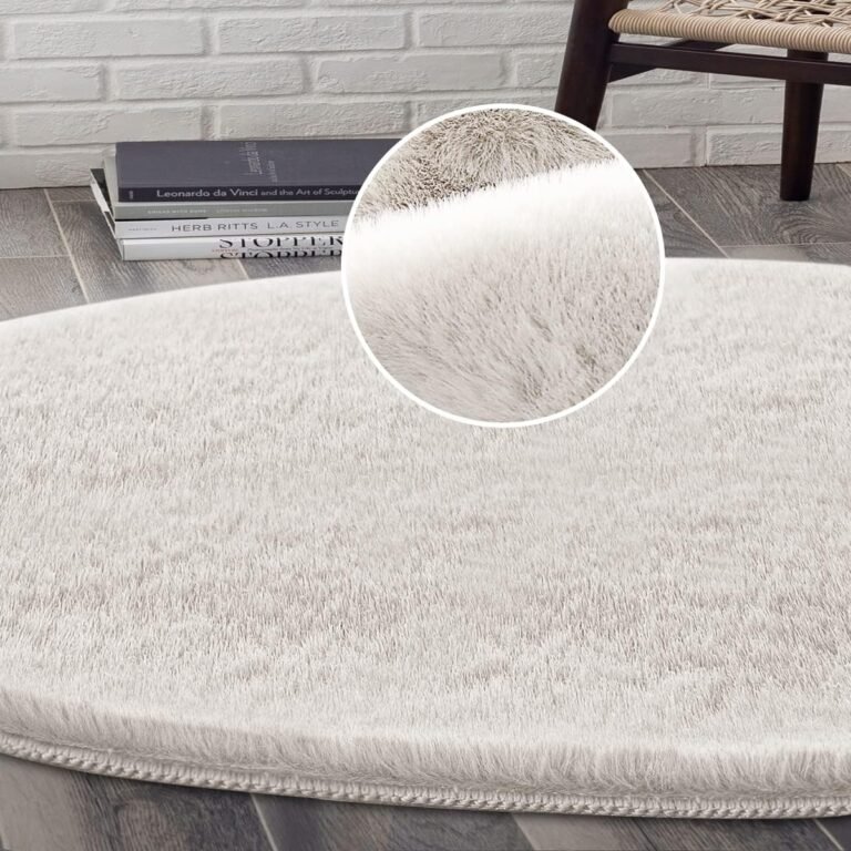 H.VERSAILTEX Round Area Rug Super Soft Faux Fur Rugs Carpets Circle Rug 4×4 Feet Furry Kids Room Nursery Rug Bedroom Living Room Carpet High Pile Throw Rug Shag Plush Rug for Dorm Room, Ivory