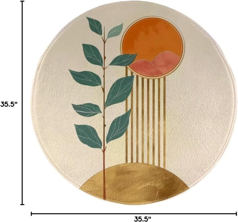 Washable bohemian round rug small rug suitable for study non-slip soft children’s room green plants relaxing atmosphere abstract design suitable for entrance bathroom laundry restaurant 35.5 inches