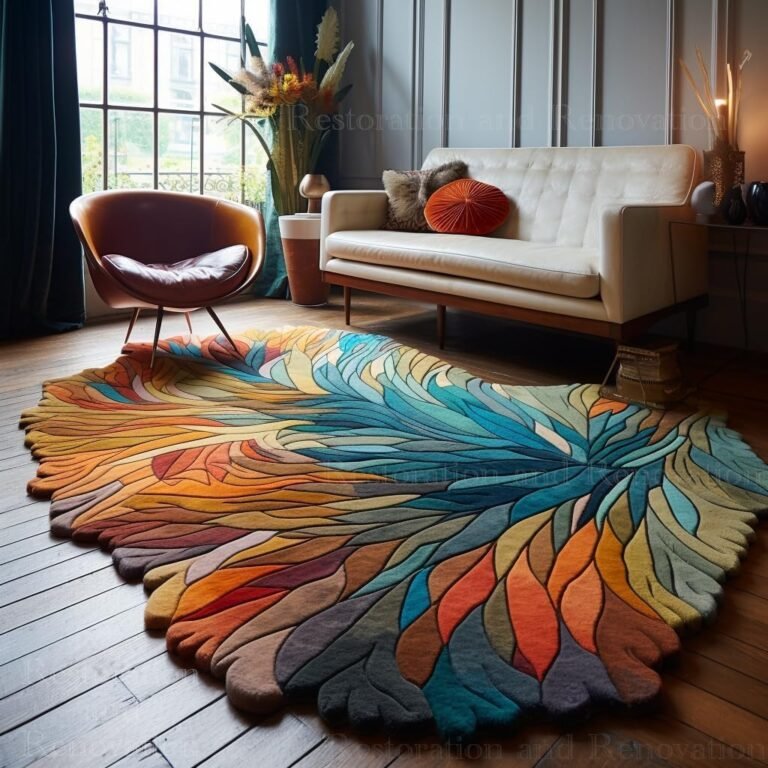 Handmade Irregular Shape Wool Area Rug | Unique Contemporary Botanical Design, Thick & Soft Carpet | Perfect for Living Room, Bedroom Decor (Multi, 4′ x 6′)
