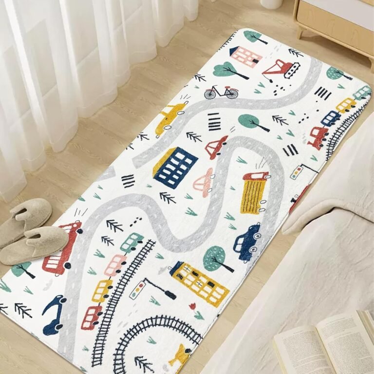 ABREEZE Kids Runner Rug 5.3FT,Town Road Area Rug Play Mat for Kids Non Skid Washable Traffic Throw Rugs Cute Cartoon Floor Carpet for Living Bedroom Study Nursery Dorm 2.7’x5.3′