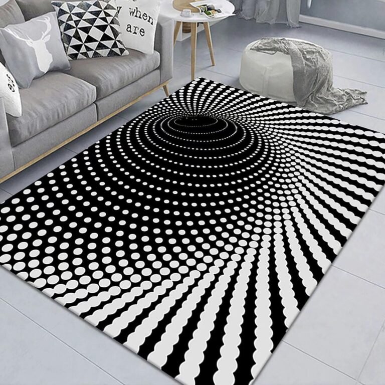 White Polka Dots Abstract Visual Pattern Rug Living Room Carpet Coffee Table Area Rug for Bedroom Children’s Study Room Floor Mat,3’X5′
