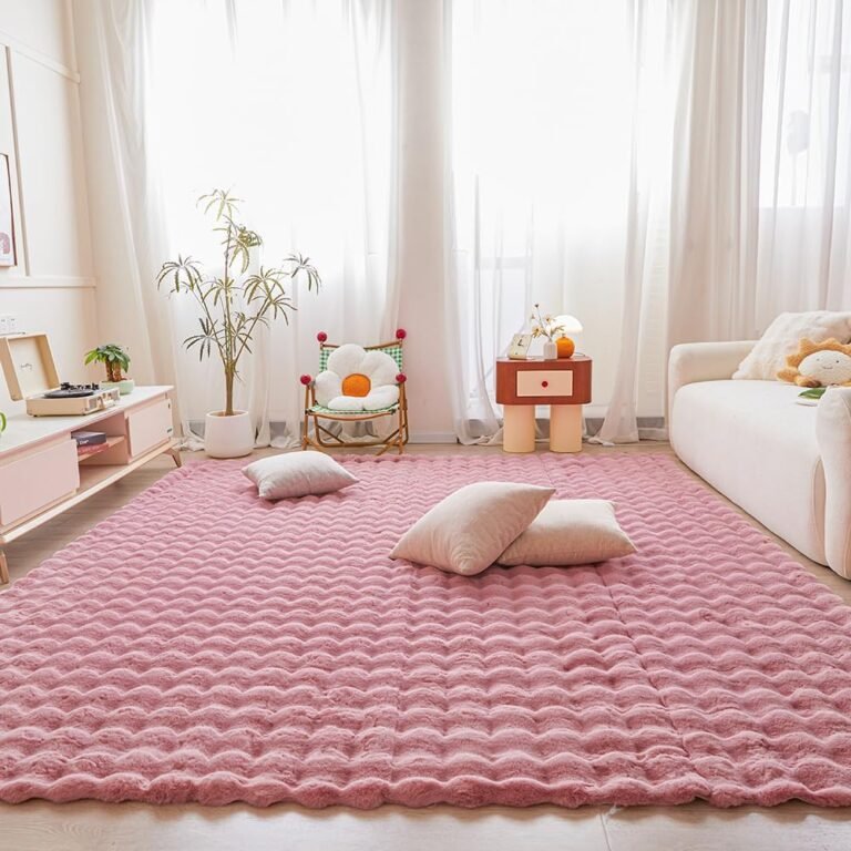 Pink Rabbit Plush Area Rug for Bedroom Living Room Sofa,8’X10′ Faux Fur Fluffy Shaggy Rectangular Square Rug for Kids Teen Girls Room,Furry Carpet Rug for Nursery Baby Room Decor for Teenage