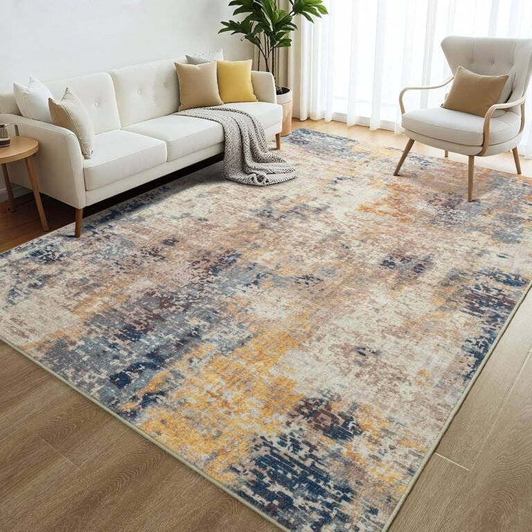 Merelax 4×6 Washable Area Rug for Living Room, Beige Boho Abstract Bedroom Area Rugs, Non Slip Entryway Rug, Low Pile Carpet for Kitchen Dining Room Study Office Kids Room
