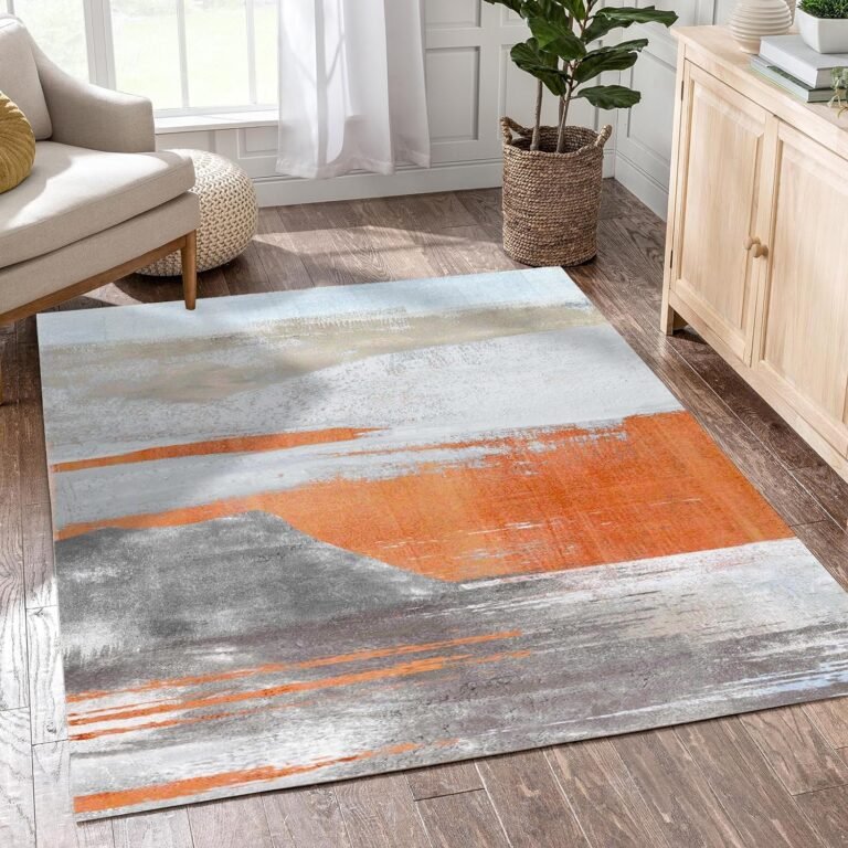 5×7 Feet Bedroom Area Rug for Living Room Kitchen Dining Room Office Study,Modern Minimalist Ultra Thin Low Pile Washable Rug,Non-Slip Soft Non-Shedding,Grey-Orange