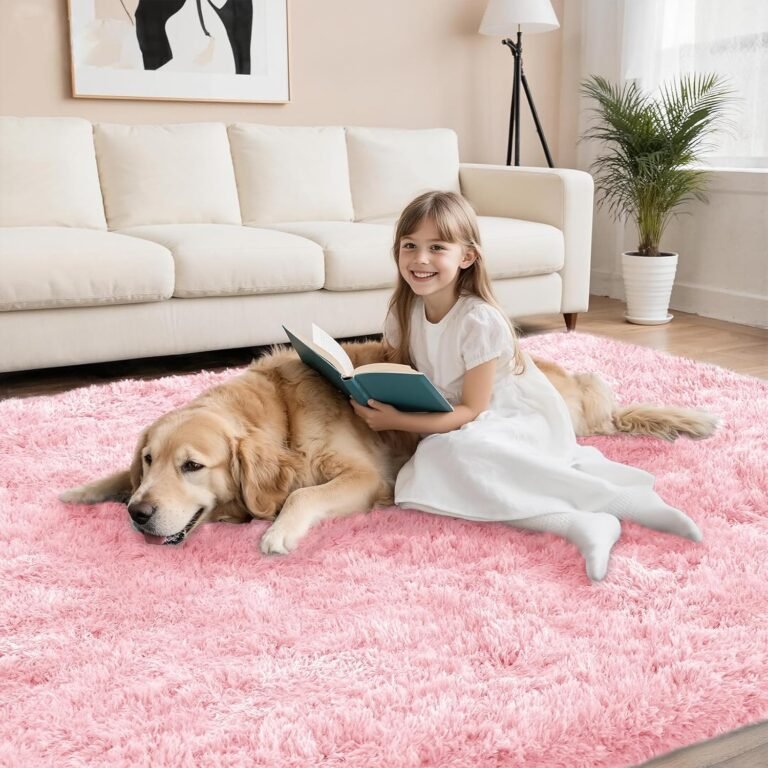 Shag Pink Rug, Rugs for Bedroom Girls Kids Room, 4×6 Ultra Soft Fluffy Area Rugs for Drom, Kids Room, Nursery, Study, Playroom, Easy Clean, Indoor Carpet for Living Room, Modern Carpet Décor