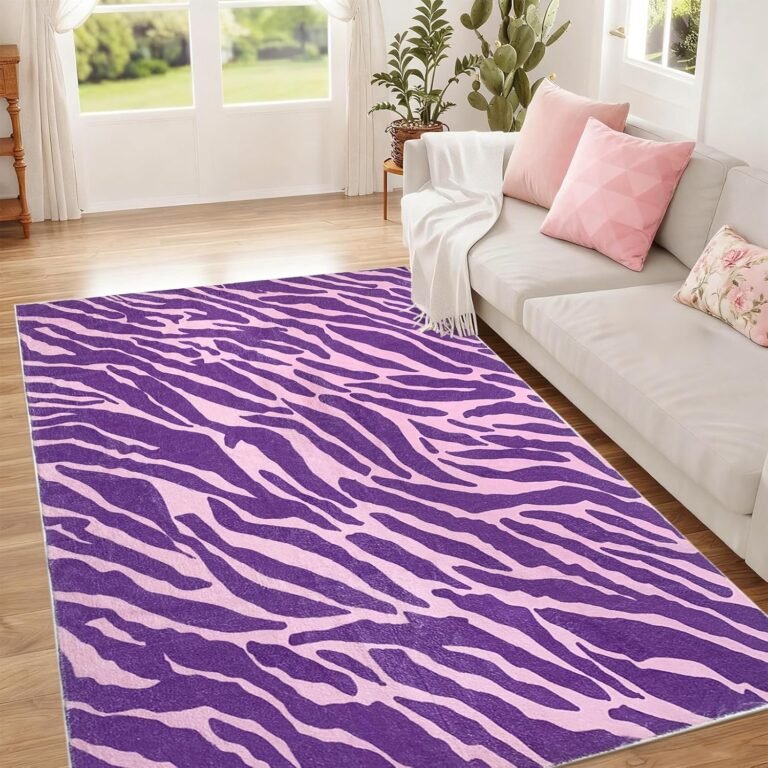 USTIDE Large Size Pink Print Rug Indoor Area Rug Fluffy Rug for Girls Room Cute Pink and Purple Rugs for Bedroom Living Room Nursery Room Teen Dorm Decor, 4x6FT