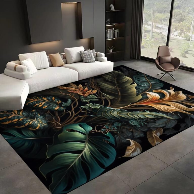 3D Plant Printing Area Rug, 3x5ft, Tropical Palm Leaves Home Decorative Rugs, Reduce Noise Low Pile Non-Slip Throw Rugs, Soft Machine Washable High Traffic Rug for Study Room Bedside