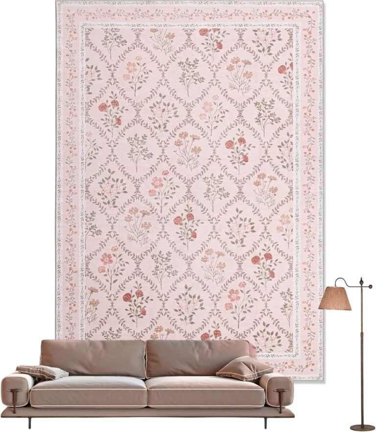 YIHOUSE 5×7 Washable Rug for Bedroom, Pink Floral Rugs for Living Room Non Slip Ultra-Thin Large Boho Rug for Kids Playroom, Classroom, Girls Dorm, Nursery, Pink Multi