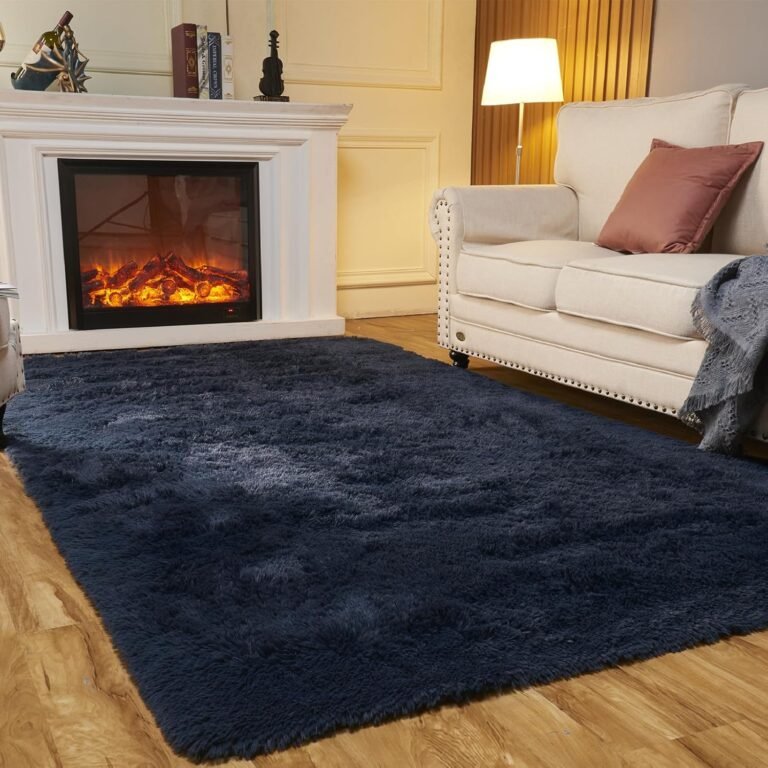 EasyJoy Modern Navy Blue 8′ x 10′ Rectangular Area Rug, Soft and Plush, High Pile, Stain Resistant, Non-Slip Bottom, Ideal for Bedroom, Living Room, Nursery Room, Playroom, Study Room