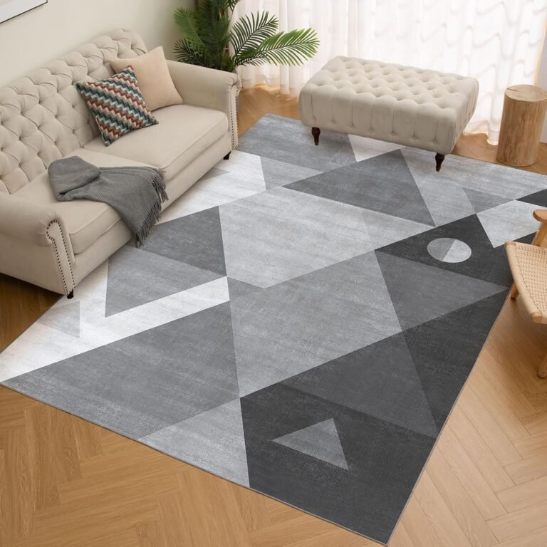 HOMFINE Washable Modern Area Rug – Geometric Style 8×10 Rugs for Living Room, Bedroom, Machine Washable Rug Soft Non Slip Non Shedding Area Rug – Grey, 8’x10′