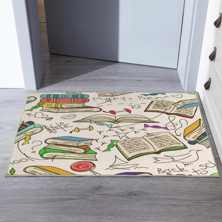 LOKMU Non-Slip Area Rugs Library Comic Doodle of Books Reading Home Decor Rugs Carpet for Classroom Living Room Bedroom Dining Kindergarten Room 2’x3′