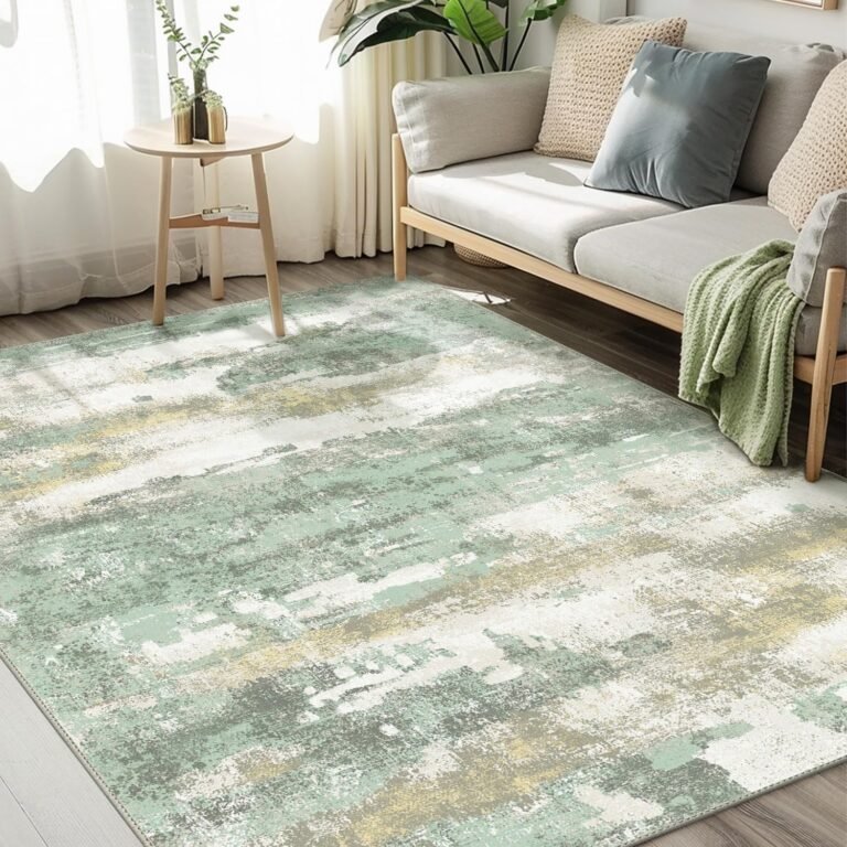 Area Rugs 5×7 for Living Room Bedroom, Modern Abstract Machine Washable Large Light Green Rug Soft Rug, Low Pile Floor Carpet with Non Slip Backing for Dining Room