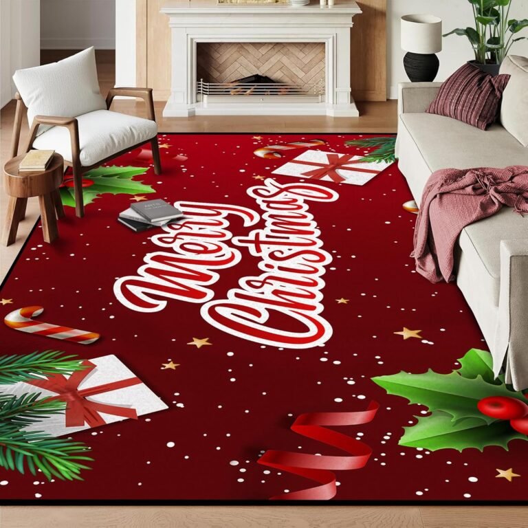 Christmas Decorative Rug 6′ x 9′ for Bedroom Living Room Christmas Tree Area Rug Indoor Throw Area Rug Washable Non Slip Rug for Dining Room Home Study Holiday Decor