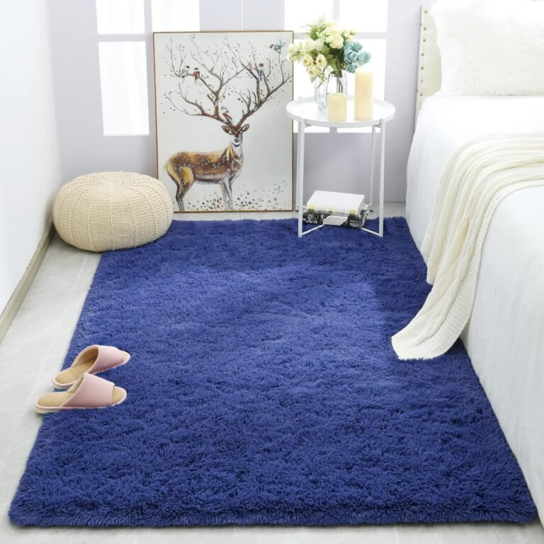 Merelax Fluffy Shag Area Rugs for Bedroom Soft Fuzzy Shaggy Rugs for Living Room Accent Decor Fur Carpet Nursery Decor Floor Teens Girls Dorm Room Rug 3×5′ Light Navy