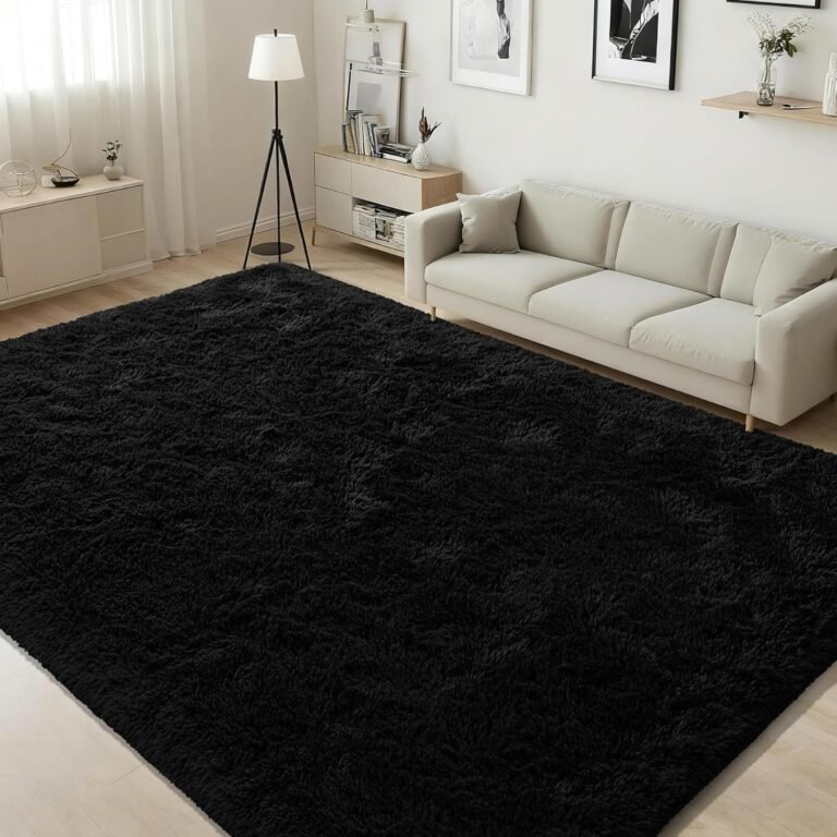 ISEAU Black Rug Super Soft Shaggy 4×6 Feet Rugs for Bedroom, Fluffy Area Rug for Living Room Floor Rug, Fuzzy and Comfy Carpet Nursery Shag Rug for Kids Boys Room Decor
