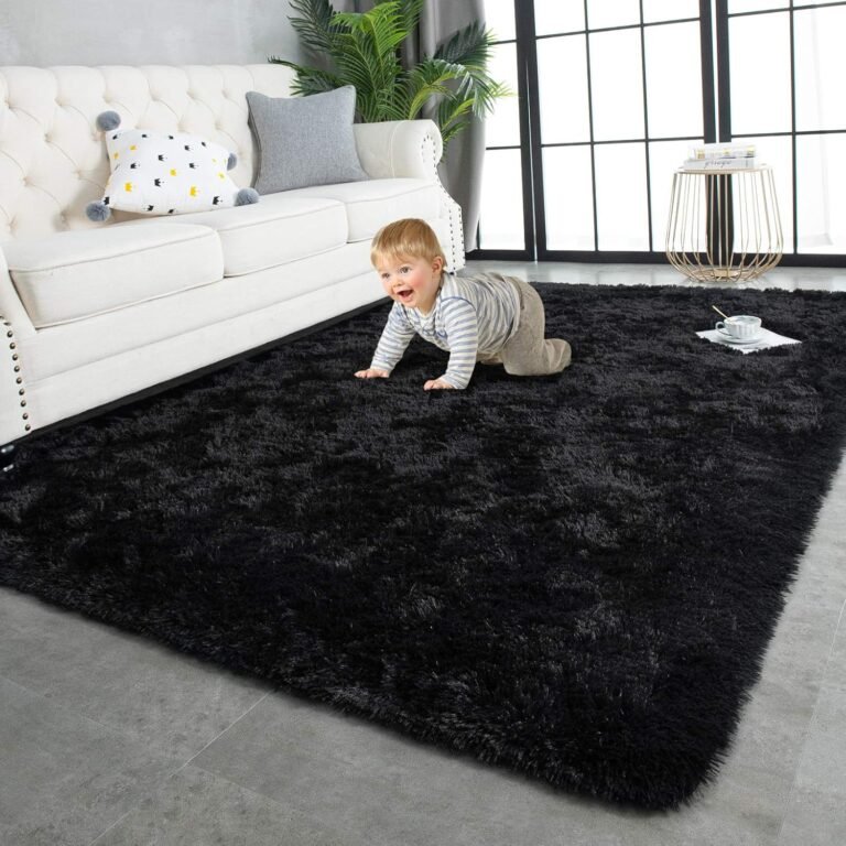 TWINNIS Super Soft Shaggy Rugs Fluffy Carpets, 4×5.9 Feet, Indoor Modern Plush Area Rugs for Living Room Bedroom Kids Room Nursery Home Decor, Upgrade Anti-Skid Rectangular Fuzzy Rug, Black