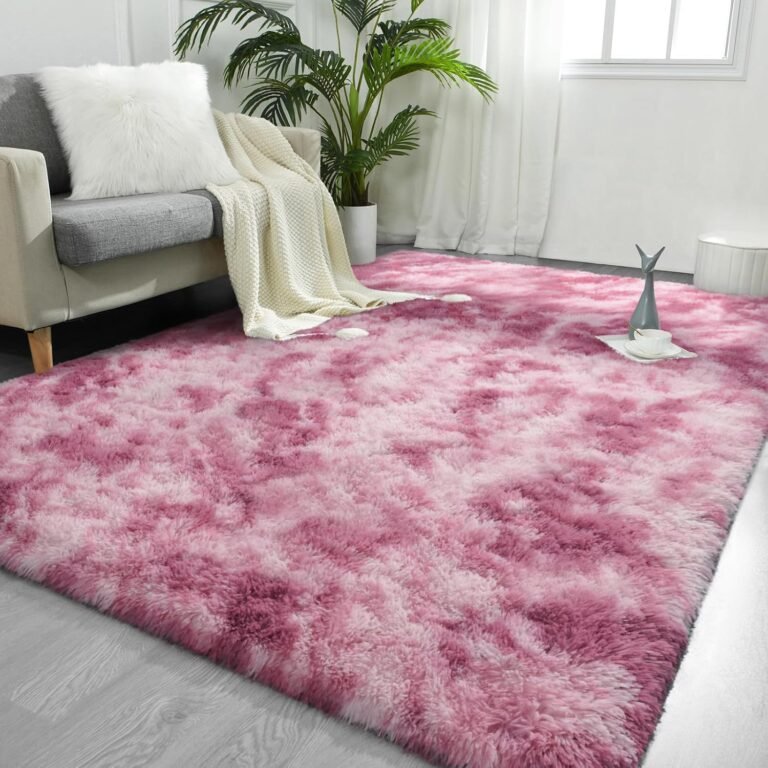 FlyDOIT Large Area Rugs for Living Room, 4×6 Feet Tie-Dyed Blush Shaggy Rug Fluffy Throw Carpets, Ultra Soft Plush Modern Indoor Fuzzy Rugs for Bedroom Girls Kids Nursery Room Dorm Home Decor