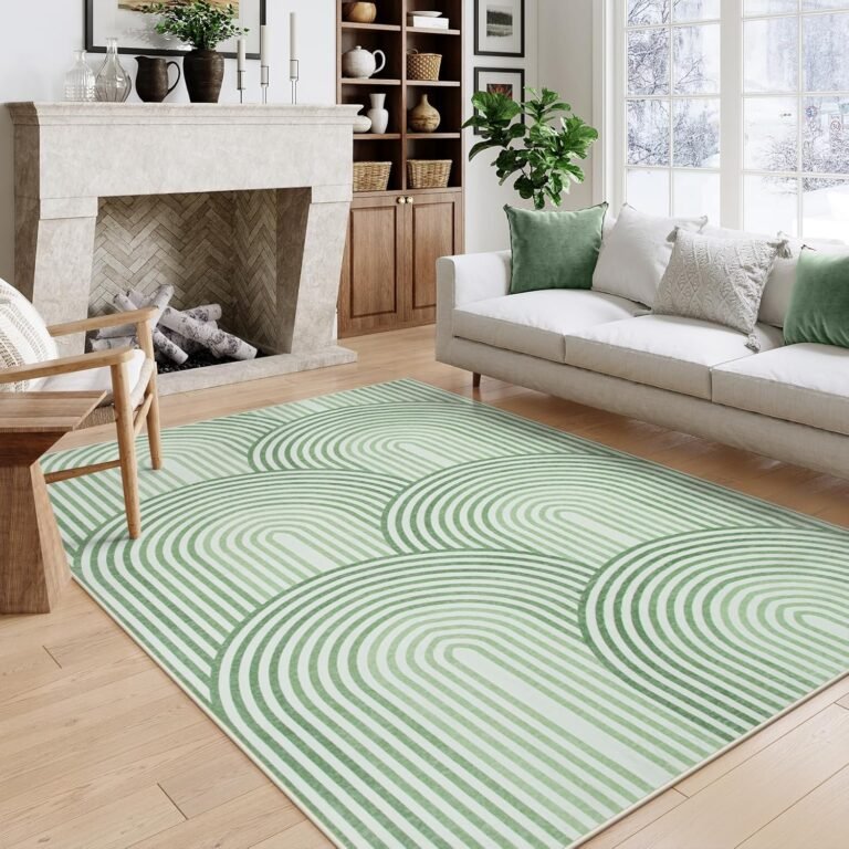Moynesa Abstract Rainbow 5×7 Area Rugs, Machine Washable Ultra Thin Living Room Rugs for Bedroom Non Slip, Soft Green Mid Century Modern Colored Indoor Carpet for Office Kitchen Playroom