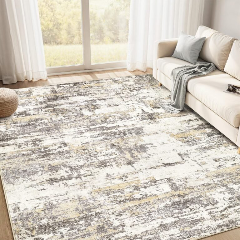Area Rugs for Living Room: 5×7 Abstract Washable Rug Modern Neutral Large Soft Stain Resistant Non-Slip Backing Machine Table for Bedroom Dining Room Indoor Home Office Carpet – Gold Brown