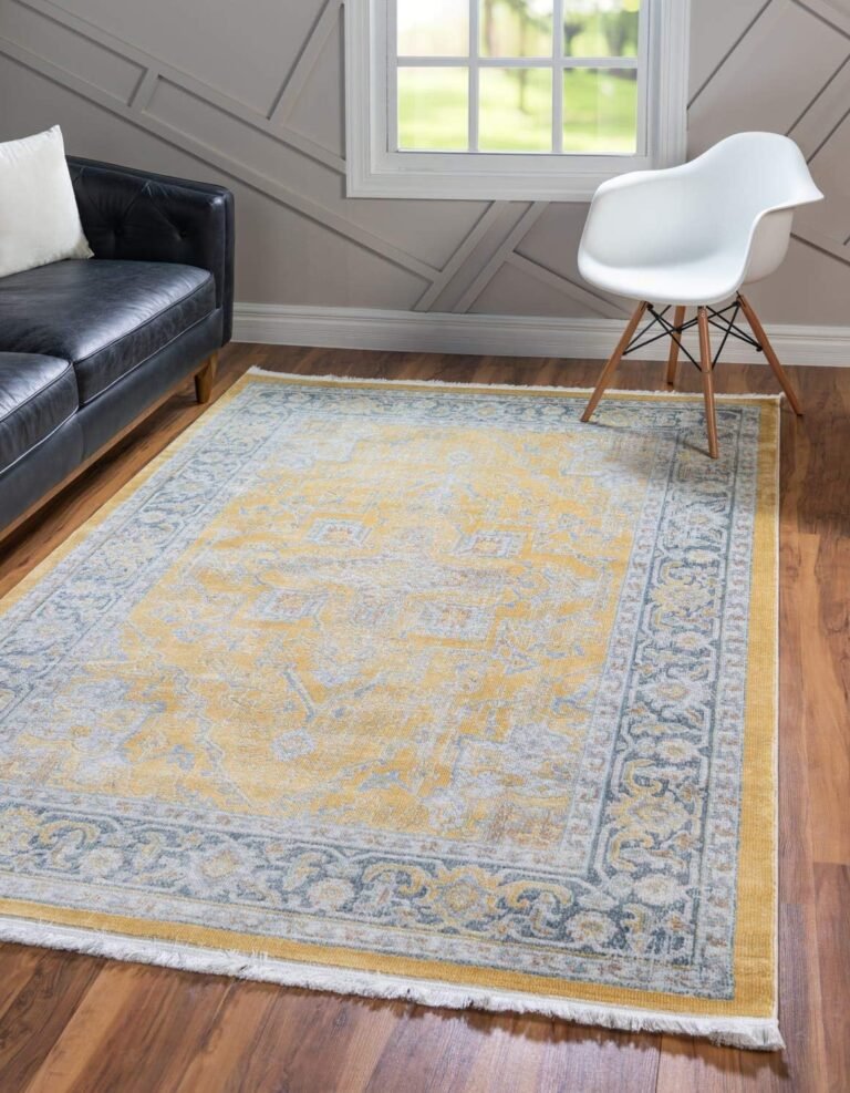 Unique Loom Baracoa Collection Area Rug – Prado (4′ 3″ x 6′ 1″ Rectangle, Yellow/ Ivory)
