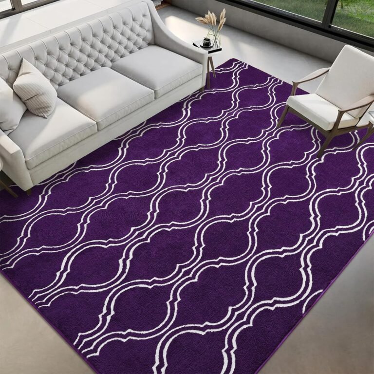 5×7 Purple White Fluffy Area Rug for Living Room, Washable Soft Shaggy Lagre Rugs for Bedroom, Dining Room, Kids Room, Study Room, Office, Non-Slip Carpet for Home Decor Aesthetic