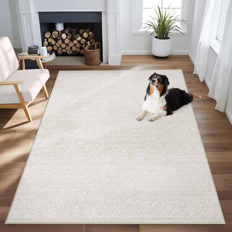 Area Rug 4×6 Geometric Rug: Washable Boho Moroccan Rugs Soft Farmhouse Rug, Modern Neutral Stain Resistant Indoor Floor Carpet for Livingroom Bedroom Dining Table Nursery(Modern Beige,4’x6′)
