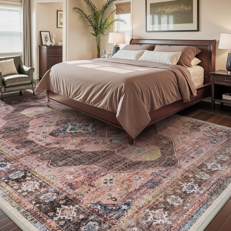 Engiw-Pink Brown 5×7 Area Rugs for Bedroom Living Room Rug Girl Nursery Rug for Study Room Dining Room Rugs Carpet Washable Easy Care Non Slip Soft