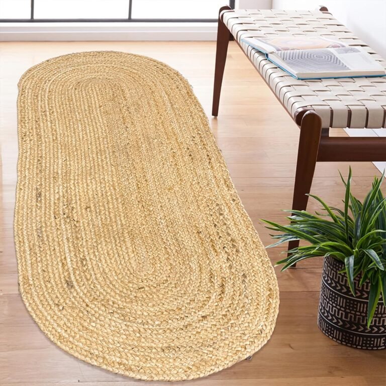 Chardin home Hand Woven Natural Jute Braided Rug – 2×5 Runner Oval| Rustic Boho Farmhouse Style | Solid Natural Fiber Rug for Hallway, Entryway, Kitchen, Bedroom, Dining Room, Study, Office