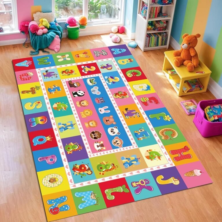 ABC Early Learning Living Room Alphabet Rug,4x6ft Childrens Rug,Animal,Number Shapes Classroom Non-Slip Mat Washable Learning Easy to Clean Folding Mat