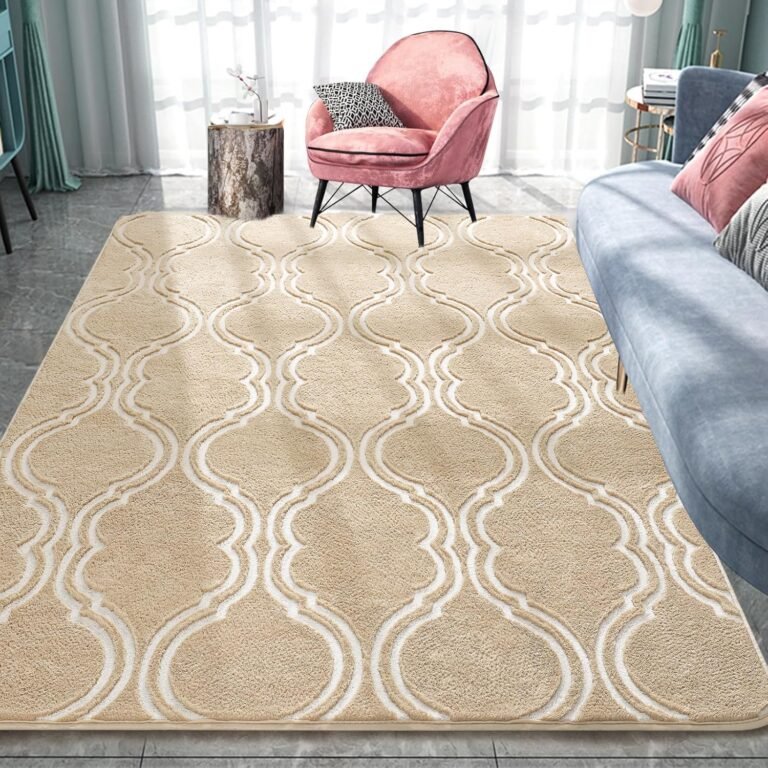 4×6 Beige Fluffy Area Rug for Bedroom, Washable Soft Shaggy Rugs for Living Room, Dining Room, Kids Room, Study Room, Office, Non-Slip Carpet for Home Decor Aesthetic