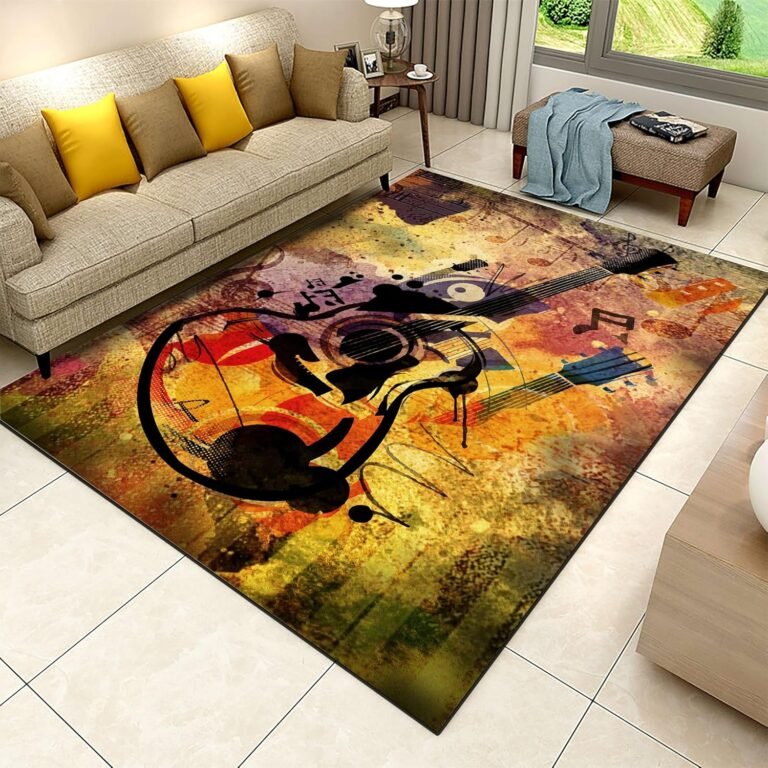 Guitar Indoor Rug, 3x5ft, Musical Instrument Hallway Carpet, Indoor Decor Durable Anti-Slip Washable Carpets, Cozy Soft Fade Resistant Reduce Noise Mat for Study Room Family Bedside