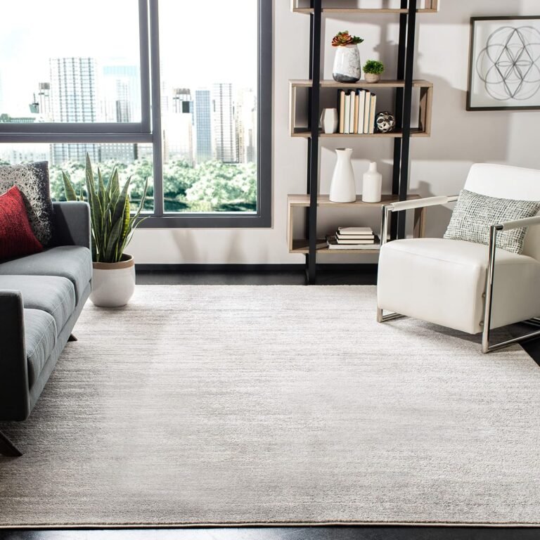 SAFAVIEH Adirondack Collection Area Rug – 9′ Square, Ivory & Silver, Modern Ombre Design, Non-Shedding & Easy Care, Ideal for High Traffic Areas in Living Room, Bedroom (ADR113B)