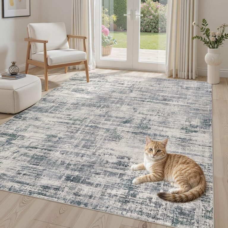Area Rug for Living Room: 5×7 Washable Neutral Abstract Modern Soft Rugs Non Slip Indoor Floor Stain Resistant Carpet for Bedroom Dining Room Office Nursery – Gray