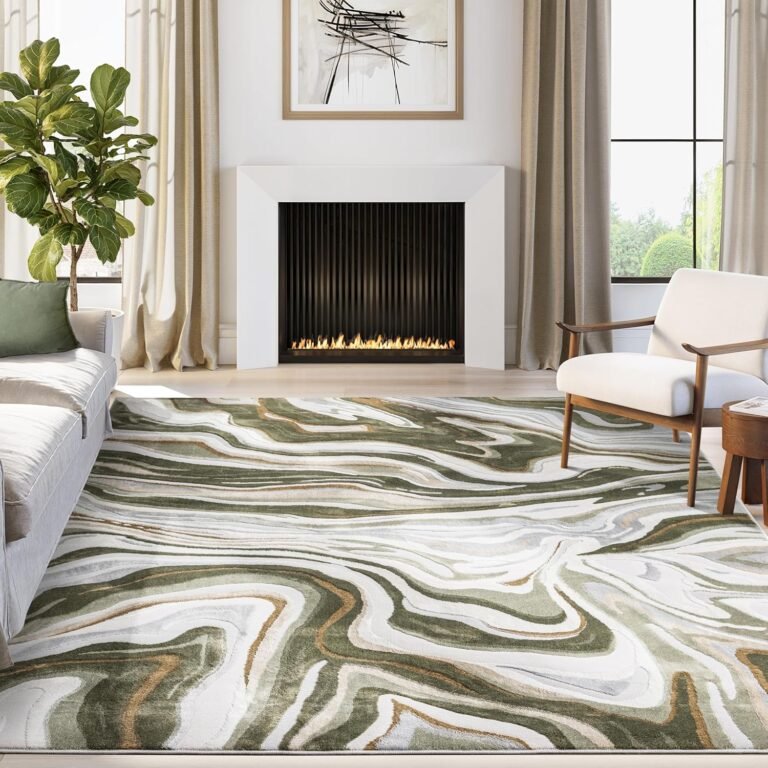 Abani Green Intertwined Lines Area Rug – 2′ x 3′ – Contemporary Swirl Design – Regal Collection –, Washable, Easy to Clean – Durable for High Traffic Areas – Living Room, Bedroom & Office