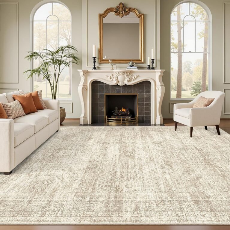 9×12 Area Rugs for Living Room, Non Slip Machine Washable Vintage Rugs, Low Pile Lightweight Large Rug for Bedroom, Dining Room, Home Office Beige