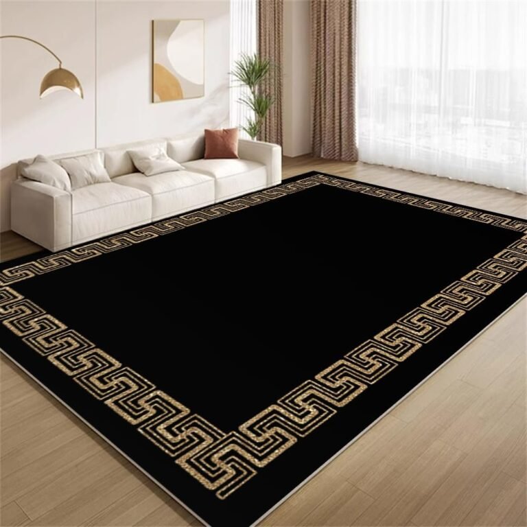 Vintage Black Gold Rug 3×4 Small Area Rugs Greek Golden Border Rugs Ultra Soft Washable Faux Wool Non Slip Carpet for Bedroom Living Room Study Kids Room Office Home Decor Mats