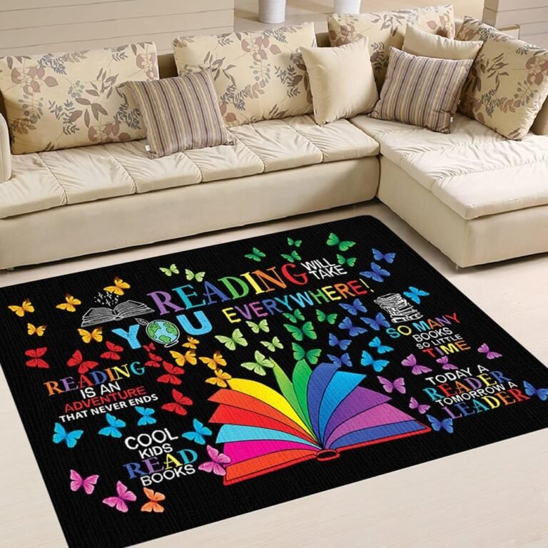 Custom Reading Will Take You Everywhere Rug, Classroom Library Rugs – Reading Rug for Classroom, Floral Rugs Cozy Class Decor, Inspirational Carpet Mat for Kids Teachers, Reading Nooks Decor