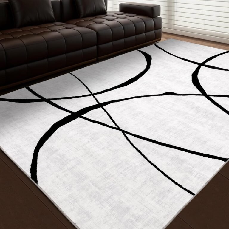 YIHOUSE 6’x9′ Black and White Rug- Washable Area Rug for Living Room Bedroom, Large Modern Non-Slip Ultra-Thin Rug Home Decor,Curve,6x9ft
