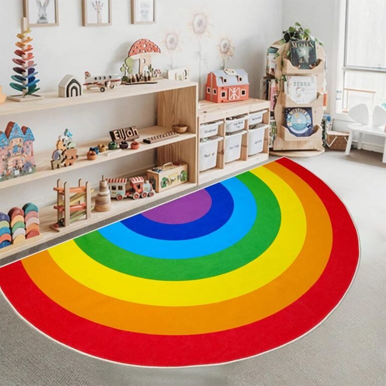 ABREEZE Rainbow Area Rug, 3.3’X6.6′, Half Circle Washable Kids Non-Slip Backing Colorful Floor Rug for Room, Girls, Kids, Nursery