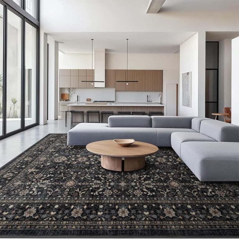 Area Rug Non Slip Machine Washable Ultra Soft Living Room/Bedroom/Kitchen/Outdoor/Classroom Black Grey, 8’×10′