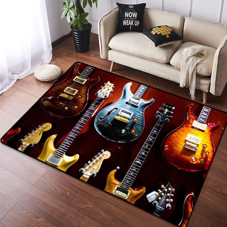Americana Guitar Music Instrument 3D Carpet Living Room Electric Guitar Rug Bedroom Ambience Decorative Floor Mat Study Playing Room Carpet Personalized Gift (Guitar-1, 39.4″ x 62.9″x 0.24″)