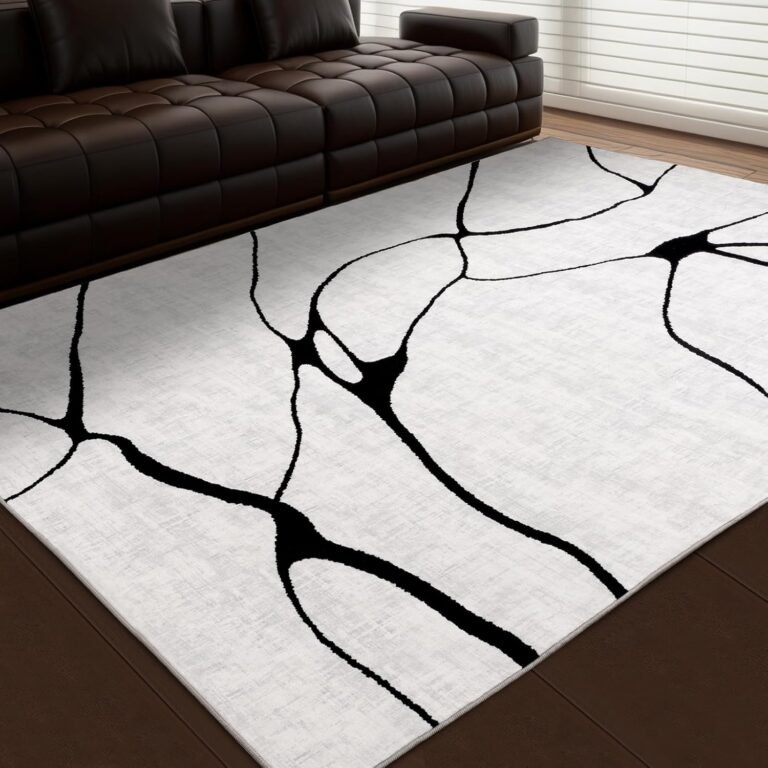 YIHOUSE Abstract 6’x9′ Black and White Rug- Washable Area Rug for Living Room Bedroom, Large Modern Non-Slip Ultra-Thin Rug Home Decor,Warping,6x9ft