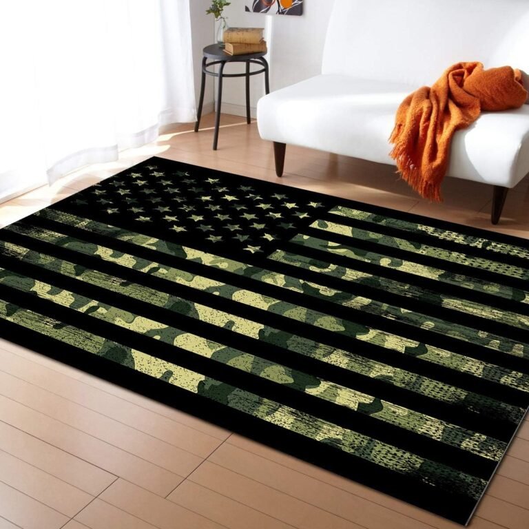 US Flag Indoor Modern Contemporary Area Rug, Independence Day Green Camouflage Themed Ultra Soft Non-Shedding Carpet Floor Mats Stain Resistant Living Room Bedroom Area Rugs Washable 2’x3′