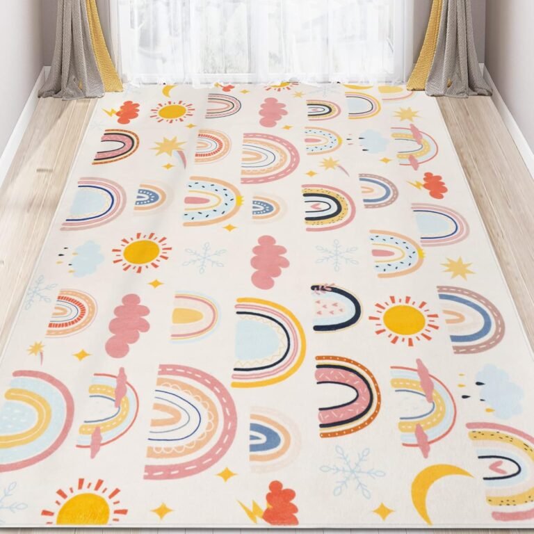 Soft Kids Area Rug, Large Washable Space Mat, Non-Slip Cute Rainbow Weather Baby Crawling Floor Mat for Living Room Playroom Classroom Bathroom (59″ x 78″ L)