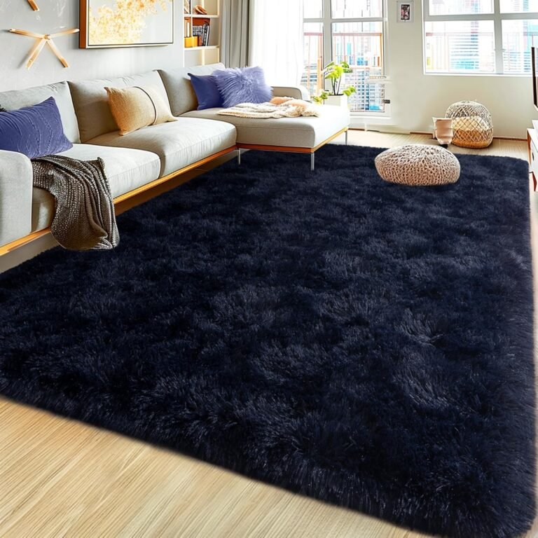 Super Fluffy Rug for Bedroom, 4×6 Shag Fuzzy Area Rug for Living Room Bedroom, Plush Soft Carpet for Girls Boys Kids, Non Slip Throw Rugs for Dorm, Modern Home Decor Aesthetic, Dark Blue