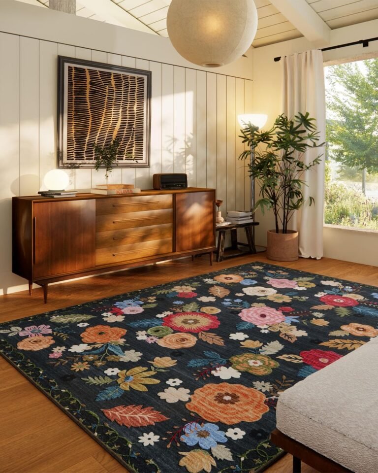8×10 Area Rugs for Living Room: Washable Rug Stain Resistant Distressed Vintage Floral Rug Non Slip Low Pile Faux Wool Soft Large Area Rugs for Bedroom Bedside Farmhouse Dining Room Kitchen Nursery