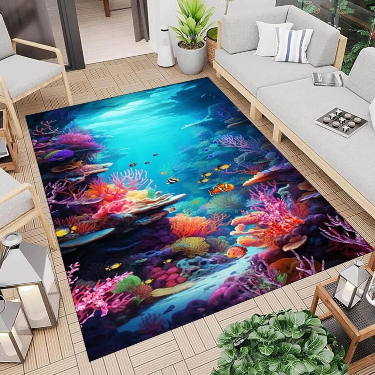 Colorful Underwater World Area Rug,5x7ft Marine Life Rugs,Indoor Ocean Rug,Fish Rugs,Soft, Non-Slip Machine Washable Mat,for Living Room, Bedroom, Study,Office and Restaurant.