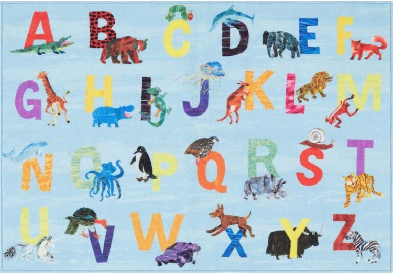 Eric Carle Elementary Blue Alphabet Kids Machine Washable Area Rug Blue/Orange, 35″x51″